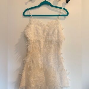 Ethereal White Feather Lace Mini Dress - Perfect for Bridal Events!